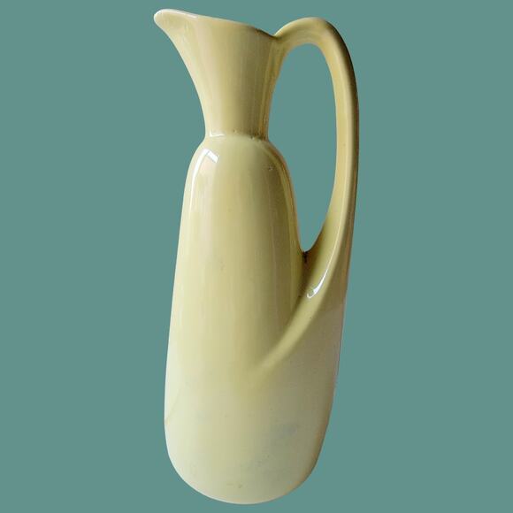 Vintage 1950s Pale Chartreuse Ewer Style Vase - Picture 1 of 6